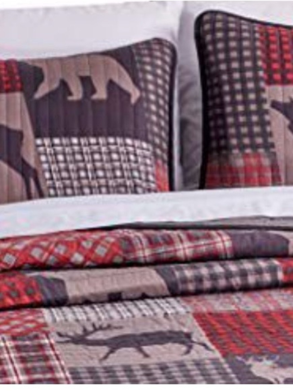 Plaid Cabin Quilted Bedspread Set in Red and Gray - Picture 2 of 3